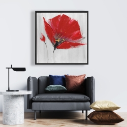 Framed 24 x 24 - Two red flowers on gray background