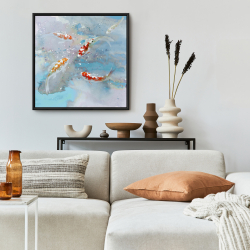 Framed 24 x 24 - Koi fish swimming in blue water