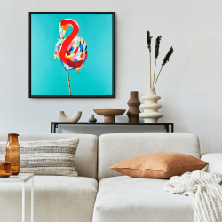Framed 24 x 24 - Colorful flamingo