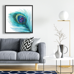 Framed 24 x 24 - Peacock feather closeup