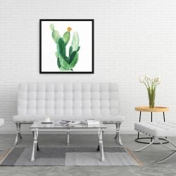 Framed 24 x 24 - Watercolor paddle cactus with flower