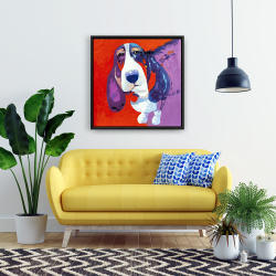 Framed 24 x 24 - Abstract colorful basset dog