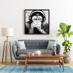 Framed 24 x 24 - Monkey with headphones