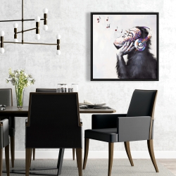 Framed 24 x 24 - Monkey listening music