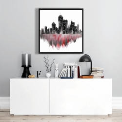 Framed 24 x 24 - Red watercolor cityscape
