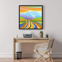 Framed 24 x 24 - Mountain road multicolored