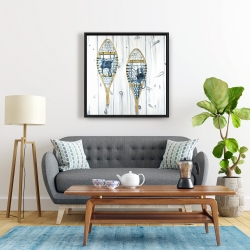 Framed 24 x 24 - Set of vintage wood snowshoes