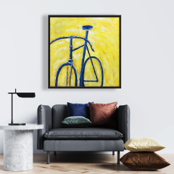 Framed 24 x 24 - Blue bike on yellow background