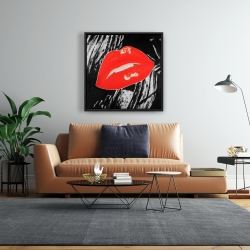 Framed 24 x 24 - Kissable glossy lips on a black background