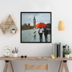 Framed 24 x 24 - British under umbrella in front of the big ben