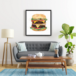 Framed 24 x 24 - Watercolor all dressed double cheeseburger