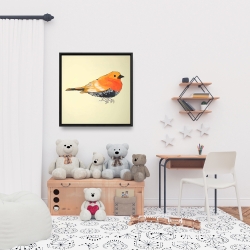 Framed 24 x 24 - Little orange bird illustration