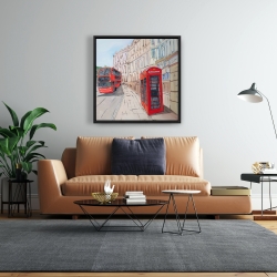Framed 24 x 24 - London bus and telephone booth 