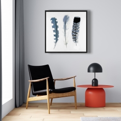 Framed 24 x 24 - Delicate blue feathers