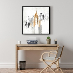 Framed 24 x 24 - Blurry sketch style cityscape