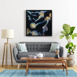 Framed 24 x 24 - Colorful jellyfishes in the dark