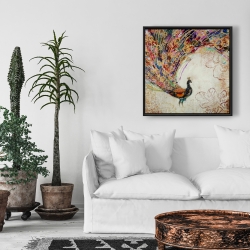 Framed 24 x 24 - Peacock with gold feathers