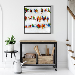 Framed 24 x 24 - A lot of colorful birds on a wire