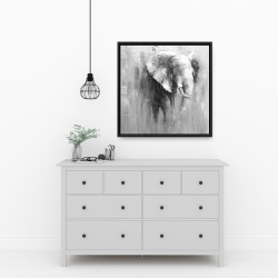Framed 24 x 24 - Abstract grayscale elephant