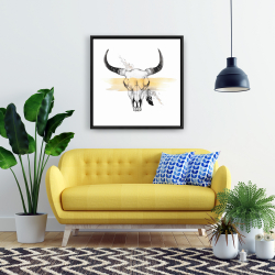 Framed 24 x 24 - Cow skull with feather