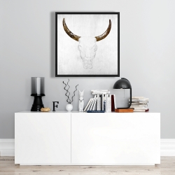 Framed 24 x 24 - Bull skull with brown horns