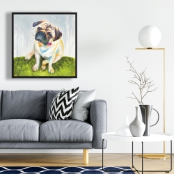 Framed 24 x 24 - Cute pug with a rose in his mouth