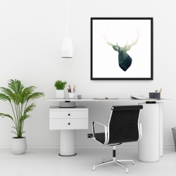 Framed 24 x 24 - Deer head with green landscape shape