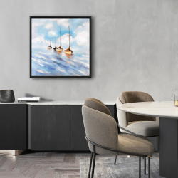 Framed 24 x 24 - Sailboats in the sea