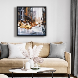 Framed 24 x 24 - Big city street with yellow taxi