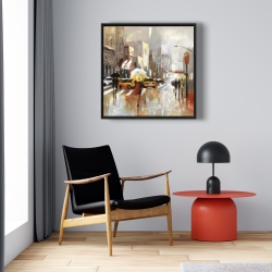 Framed 24 x 24 - People with umbrellas walking across the street