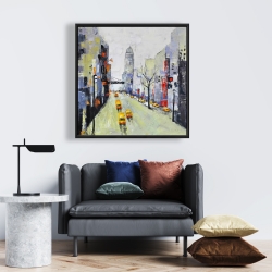 Framed 24 x 24 - Gray street with yellow and red accents