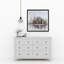 Framed 24 x 24 - Cityscape with typography in relief