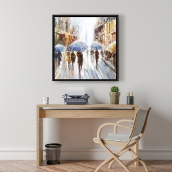 Framed 24 x 24 - Abstract rain in the city