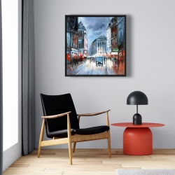 Framed 24 x 24 - Abstract red and blue city