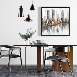 Framed 24 x 24 - Watercolor style city with boats