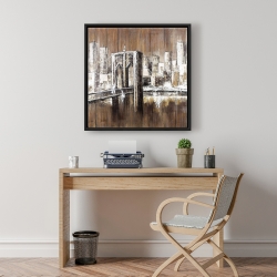 Framed 24 x 24 - Aged finish brooklyn bridge
