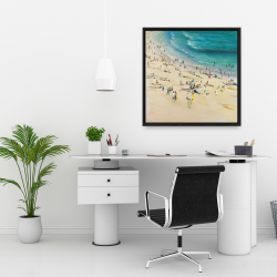 Framed 24 x 24 - Summer crowd at the beach