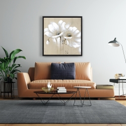 Framed 24 x 24 - White abstract wild flowers