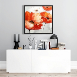 Framed 24 x 24 - Red wild flowers in the wind