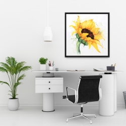Framed 24 x 24 - Watercolor sunflower with paint splash