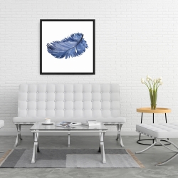 Encadré 24 x 24 - Plume bleue à l'aquarelle