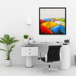 Framed 24 x 24 - Colorful umbrellas under the rain
