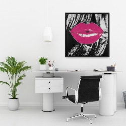 Framed 24 x 24 - Pink glossy lips