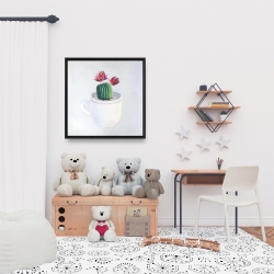 Framed 24 x 24 - Mini cactus in a cup