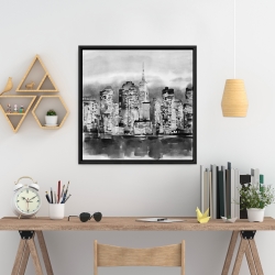 Framed 24 x 24 - Buildings in a watercolor cityscape