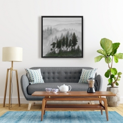 Framed 24 x 24 - Mountains landscape in dark watercolor