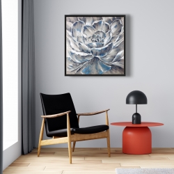 Framed 24 x 24 - Gray and blue flower
