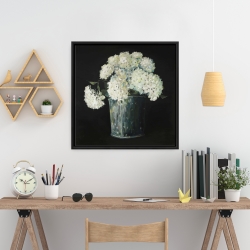 Framed 24 x 24 - White hydrangea flowers