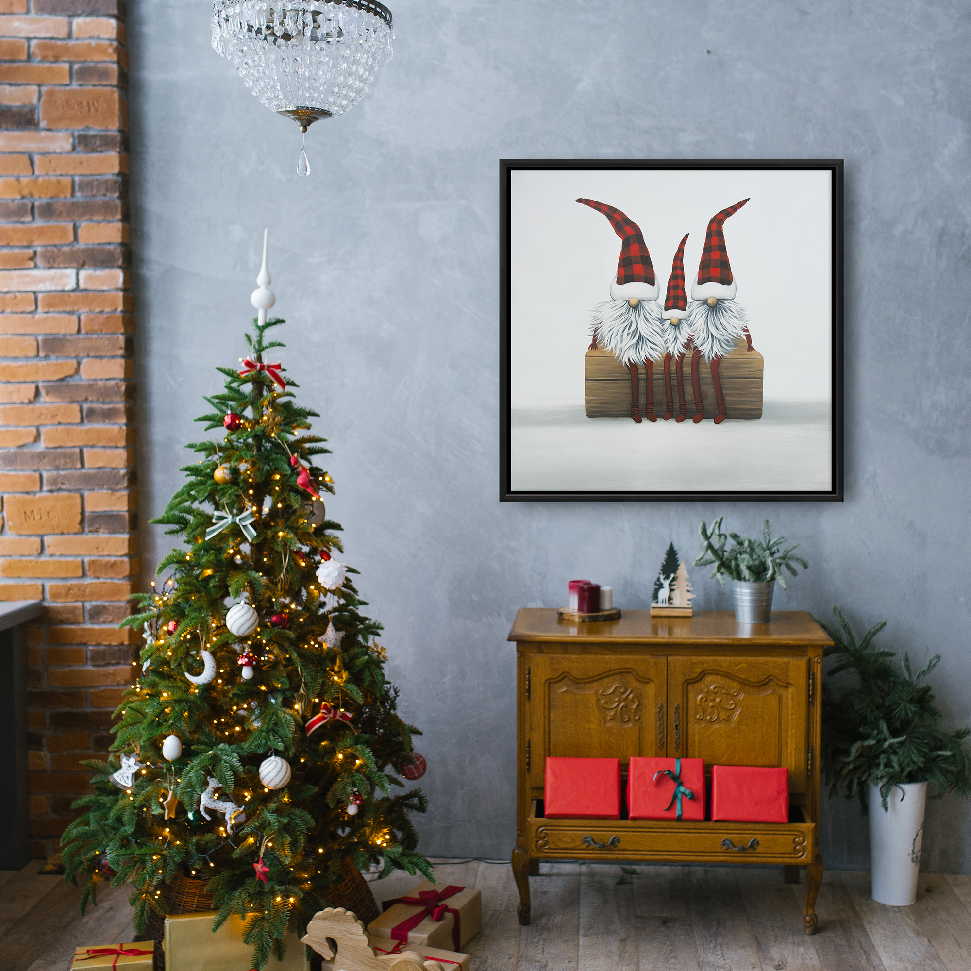 Encadré 24 x 24 - Trois gnômes de noël