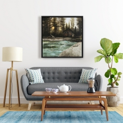 Framed 24 x 24 - Cabin in the forest